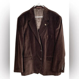 EJ Samuel Men's Brown Velvet Pinstripe Blazer 48R
